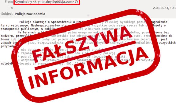 plakat z czerwonym napisem fałszywa informacja